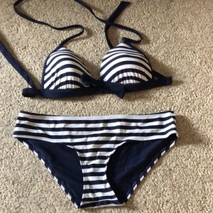 aerie navy and white striped bikini size medium
